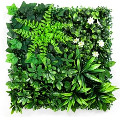 Generisch Künstliche Pflanzenwand Grasbild – Kunstpflanze wie echt, mit Farn & Blume, für Innen & Außen, Verschiedene Varianten (Blume, 50x50 cm)
