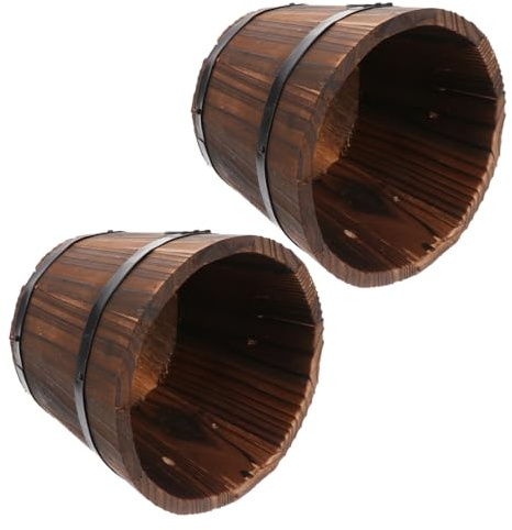 Toyvian Blumentopf Holz aus Echtem Holzfass 2 Stück Sukkulententopf Rustikaler Holz Waschtrog Pflanzgefäß für Garten und Terrasse