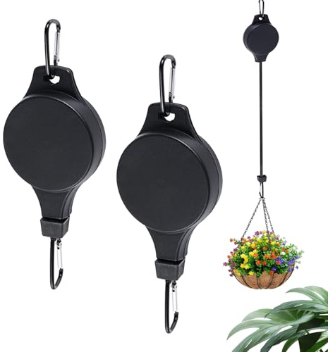 BSITSSS 2 Pcs Hanging Basket Pulley, Retractable Hanging Basket Pulley, Retractable PulleyHook, Pull Down Plant Pulleyfor Hanging Plants Baskets, Plants Grow Light