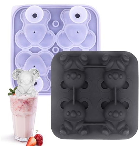 Molde de cubitos de hielo | Molde de cubitos de hielo de silicona Koala para congelador,Gadget de cocina reutilizable de 4 cuadrículas para bebidas como whisky, cerveza, té helado, cóctel, jugo y