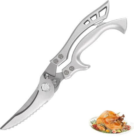 Wixovo Forbici da Cucina Acciaio Inox, Trinciapollo, Forbici per Pollame, Forbici da Cucina Professionali, per Carne, Pesce, Ossa e Verdure, con Blocco di Sicurezza