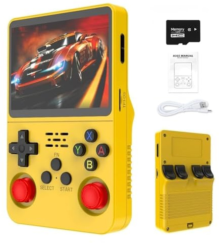R36S retro handhållen spelkonsol, 21000+ HD-spel mini retro videokonsol, 3,5 tums IPS-skärm, bärbar arkad videospelkonsol present till vuxna (gul)