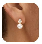 PRTGL Perlen Ohrringe – 14K Vergoldete Hängende Ohrringe mit Zirkonia Akzenten, Elegante Zuchtperle Ohrhänger für Braut Brautschmuck, Hypoallergene Luxuriöse Hängeohrringe für Hochzeit Verlobung