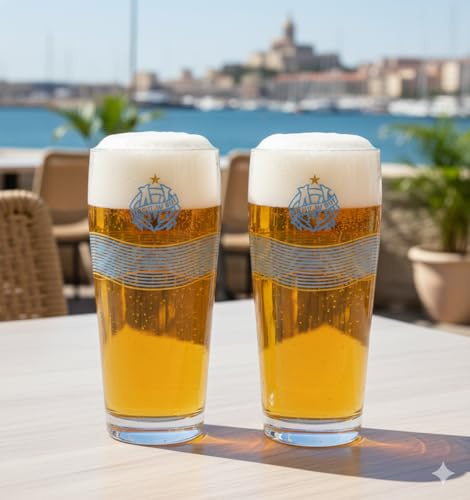 OLYMPIQUE DE MARSEILLE 2 x Verre à Bière 48 cl OM Collection officielle