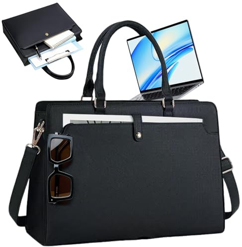 : GaoBangM Laptop Bags for Women 15.6 Inch Ladies Work Bag Women's Tote Bag | PU Leather Large Laptop Handbag for Women with Compartments, Water Resistant Computer Bag for Business Office Travel Black