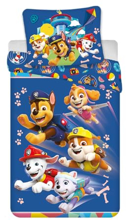 Set di biancheria da letto Paw Patrol 140 x 200 cm con federa 60 x 65 cm | 100% cotone | Motivo Rescue Team Adventure | Set di biancheria da letto morbida e traspirante per bambini | Chase, Marshall