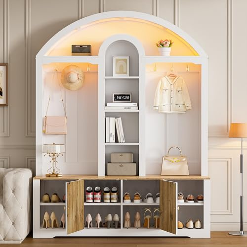 Aunvla Multifunktionaler Kleiderschrank/Eingangsbereichsschrank mit Schuhregal, Ablagen und Haken .Garderobenschrank– eine Garderobe aus robustem MDF mit modernem Design und praktischem Stauraum.