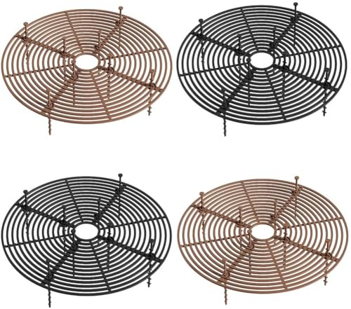 Wlinfetity Paquete de 4 rejillas para macetas de 19/30 cm, protección del suelo, compatible con plantas de interior y exterior, protectores de plástico marrón y negro de mascotas con estacas