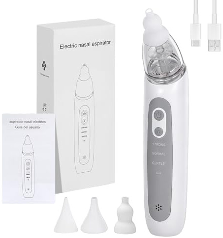 Wxeadu Nasensauger Baby Elektrisch, Baby Nasensauger mit 3 Saugstufen & 3 Silikonspitzen, Wiederaufladbar Nasensauger Baby Staubsauger mit Musik Funktion, Nasal Aspirator Baby mit LED Display