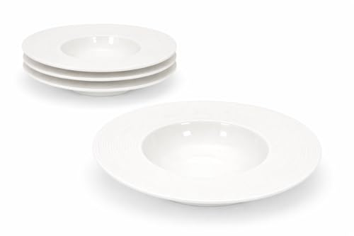 LEONARDO LUXURY HOME DESIGN Set 4 Piatti Fondi Porcellana Bianca Pasta Risotto Zuppe Design Elegante Casa Ristorante Idea Regalo (Piatti Fondi)
