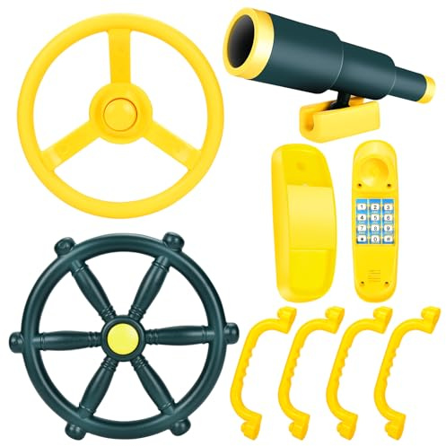 JONRRYIN Accessoires Jeu en Plein air, 8pcs Accessoires Tour de Jeu, Équipement d'aire Jeux pour Enfants, Echafaudage Escalier, Balançoire Extérieur, Télescope, Aire Jeux balançoire téléphone (Vert)