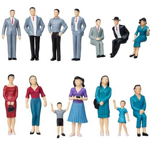 Sibba Lot de 14 figurines peintes, modèle peint à l'échelle 1:25, figurines de personnes assises et debout, petit modèle pour diorama, tracés de train, modèles d'architecture