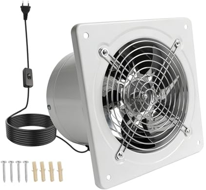 TALOEYH 150mm Abluftventilator 600m³/h, Badlüfter Leiser mit Rücklaufklappe Schalter Stecker, IP44 Wasserdicht, 40W Energieeffizient und Langlebig für Küche Badezimmer Garage Untergeschoss (Weiß)