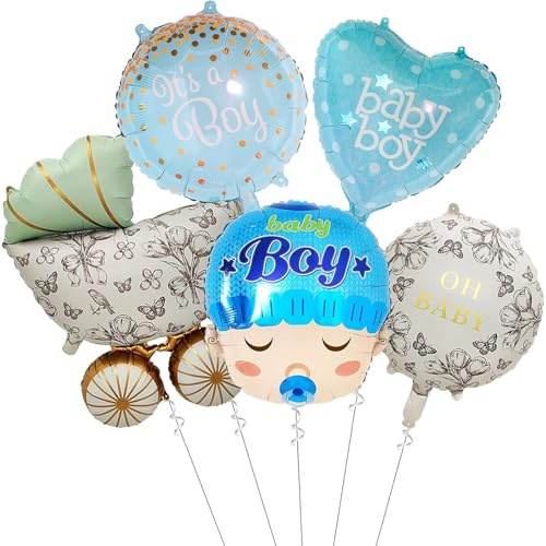 Gleemix Babyparty Deko Junge Ballon Set, 5 Stück Baby Boy luftballons, Its a Boy Ballon Blau für Gender Reveal, Welcome Baby, Babyshower Deko