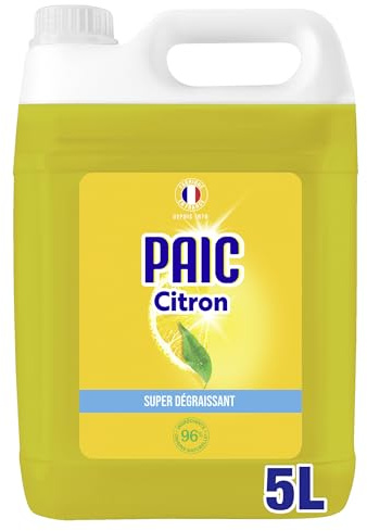 PAIC - Paic eclat - Liquide Vaisselle Citron Super Dégraissant - Nettoie - Dégraisse - Élimine Les Mauvaises odeurs - Formule ultre-Efficace - 5L | Produit vaisselle concentré, Élimine les graisses tenaces, Redonne de l'éclat, Fabriqué en France