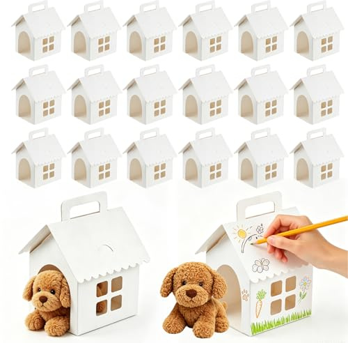 Party Geschenkboxen in Hausform Fenster Tragegriff Weiß 20er Set | Hausförmige Pappschachteln, Leere Verpackung, Miniaturformat, Tischdekoration, Gastgeschenke, Einzug, Haustier, Hochzeit