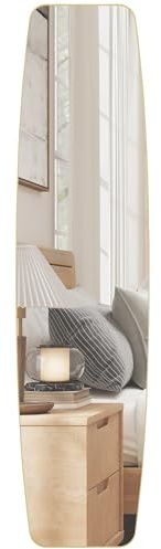 HOMCOM Wandspiegel mit abgerundeten Ecken Metallrahmen 160 x 40 cm Gold | Ganzkörperspiegel, Fensterspiegel, Dekorativer Hängespiegel, Flurspiegel, Rechteckig, für Schlafzimmer Wohnzimmmer
