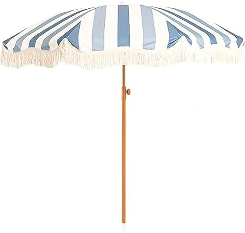 Ombrellone da spiaggia bohémien 200 cm con nappa, patio frange, protezione UV, ombreggiatura esterna for mercato in terrazza, giardino(Blue)