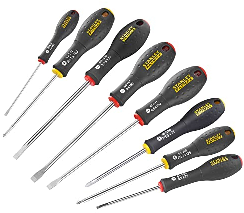 STANLEY 0-65-437 Jeux De 8 Tournevis Gamme FATMAX 2 Electricien 3 Mécanicien 3Ph- Liaison Quasi Incassable - Poignée Soft-Grip - Lame En Acier