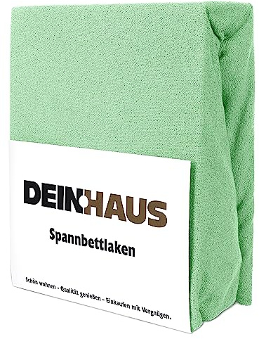 DH DEIN.HAUS Frottee Weiches Spannbetttuch 200 x 220 cm – Baumwolle, mit Gummizug, pflegeleicht, Bettlaken – Farbe: Seladongrün