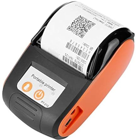 Imprimante thermique mobile 58mm Bluetooth, Imprimante de factures personnelle sans fil avec papier pour imprimante thermique et étui en cuir pour cadeaux Compatible Android iOS Windows(Orange)