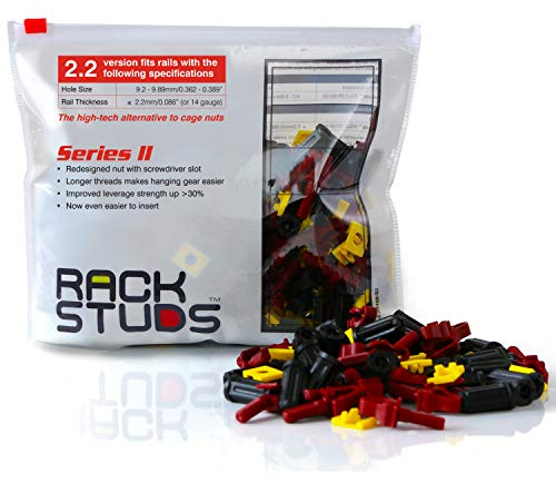 Rackstuds R100 Serie II Rackmontageschrauben – Server-Rack-Schrauben und Käfigmuttern-Ersatz für 19 Server-Rackschienen mit quadratischen Löchern – ohne-Werkzeug – Rot 2,22 mm / 0,086 – 100 Stück