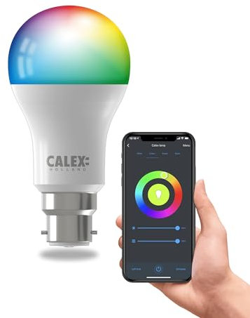 CALEX - Smart Bulb Bayonet B22, WiFi LED A60 Bulb, RGB, App and Works with Amazon Alexa and Google Home, 9.4W