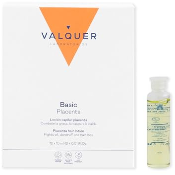 Valquer Professional Placenta Lotion Capillaire. Combat : Pellicules, Graisse, Séborrhée et Automne - Cloques de Cheveux. Stimulant Capillaire sans Sulfate - 12X15 ml