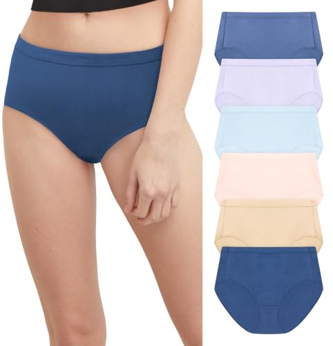 JUST MY SIZE womens Cool Comfort Cotton High 6-pack Briefs, Assorted, 12 US
