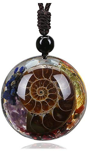 JSDDE 7 Chakra Pendant Necklace Ammonite Healing Crystal Stone Spiral Necklace Gift