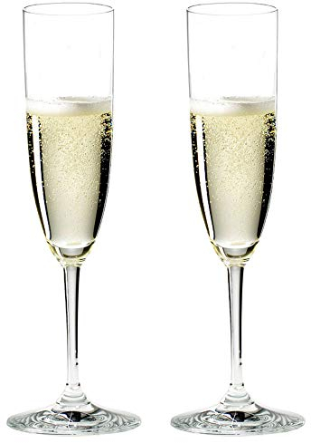 Riedel 6416/08-POL Vinum Champagne lavabile in lavastoviglie calici con calici scanalati in cristallo e vino rosa con panno in microfibra (confezione da 2)