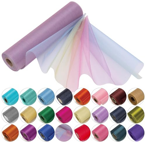 Rotolo di tessuto trasparente in organza, 29 cm x 25 m, color arcobaleno, elegante panno decorativo per matrimoni, sedie, runner da tavola, bomboniere, forniture per nastri, accenti per abiti e borse