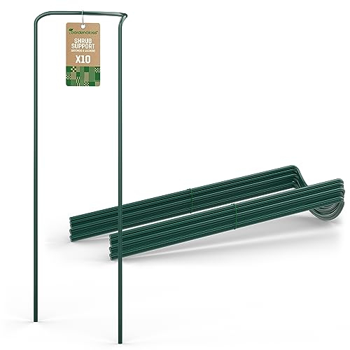GardenGloss® Supporti per Arbusti (10 Pezzi) - Supporto per Arbusti Mezzo Rotondo - Supporto per Piante in Acciaio - Supporto per Fiori per Ortensie e Rose - Anello per Arbusti (100cm x 40cm)