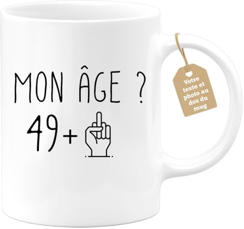 quotedazur Café-Croissant - Mug Personnalisable Texte Photo Humour Anniversaire 50 Ans Mon Âge Doigt Honneur - Cadeau Noël Original Cinquantenaire Tasse 1976 Homme Femme - Blanc/Céramique