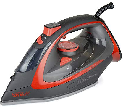 HomeLife 3200w Hurricane v2 Steam Iron with Ceramic Soleplate - Large Capacity 400ml Water Tank - Anti-Drip and Anti-Calc - E7732 - Black & Red
