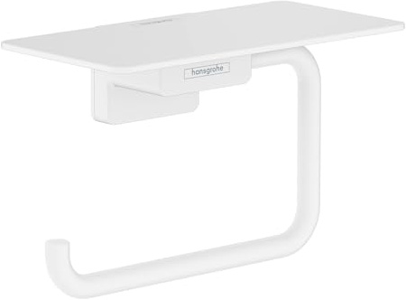 hansgrohe AddStoris - Toilettenpapierhalter mit Ablage, Klopapierhalter für Wandmontage, Klorollenhalter, verdeckte Befestigung, Badezimmer Zubehör, Mattweiß, 41772700