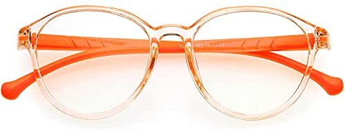 zeroUV - Kids Oversize Round Horn Rimmed Blue Light Glasses D221 (Orange/Clear)