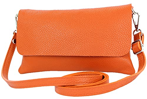 modamoda de T226 Damen Leder Clutch Umhängetasche Abendtasche Small handmade in Italy, Farbe:Orange