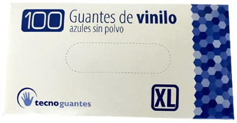 Tecnopacking Caja de 100 Guantes Vinilo Azul Sin Polvo T-XL