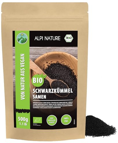 Ekologisk svart kummin hel, svart kummin frön från kontrollerad ekologisk odling, glutenfri, laktosfri, laboratorietestad, vegan, 100% naturlig utan tillsatser, svartkumminfrön (500 GR)