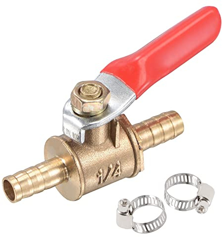 sourcing map Brass Air Ball Valve Shut Off Switch 6mm Hose Barb to 6mm Hose Barb with Clamps Red Handle