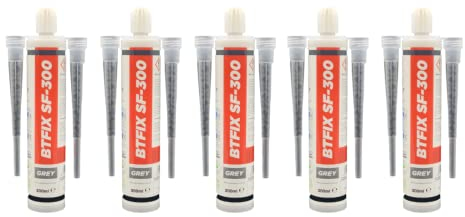 5x BTFIX SF-300 ml 2K Injektionsmörtel | Verbundmörtel | Chemiedübel für Beton & Mauerwerk | inkl. 10 Statikmischer | Schwerlastbefestigung | styrolfrei | Montagemörtel Ankerkleber Klebeanker