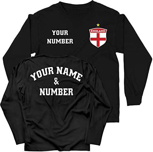 lepni.me Kinder T-Shirt Personalisiertes England Fußballtrikot mit Ihrem Namen und Nummer Flaggenabzeichen, Weltmeisterschaft 2022 Europäische Fußballmeisterschaft (9-11 Jahre Schwarz Mehrfarben)