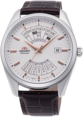 Orient Automatik Herren Armbanduhr aus Edelstahl und Leder in der Farbe Silber-Braun 44mm, Wasserdichtigkeit: 5Bar, RA-BA0005S10B