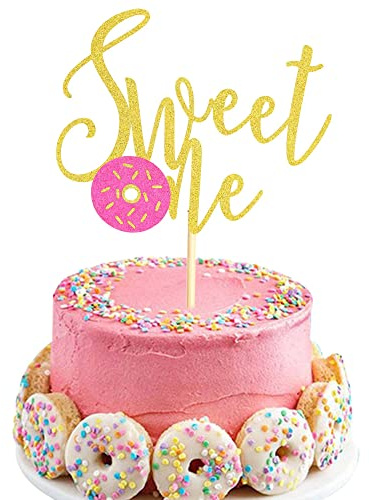 Arthsdite Donut Sweet One Cake Topper, One Cake Topper, 1st Birthday Girl Gold Pink First Birthday Cake Decor, Girl Sweet One Donut Birthday Party Decorations