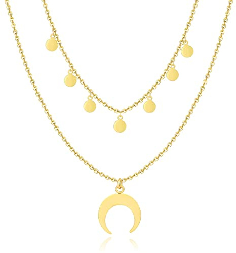 Colgante de mujer original de media luna y circulitos. Cadena de acero quirúrgico bañada en plata/oro para mujer, niña ideal para regalo del día de la madre, cumpleaños, aniversario. Joyería mujeres