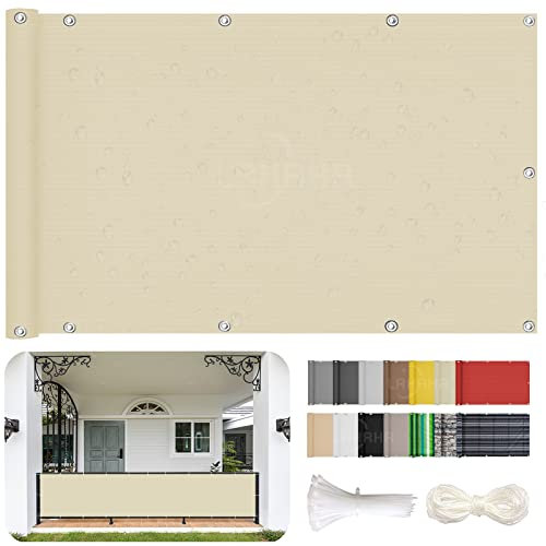 LRHRHR Balkon Sichtschutz Balkonabdeckung 160g/m² Polyester UV-Schutz Wetterfester Balkonverkleidung mit Kabelbinder und Korde- Beige|| 50x250cm