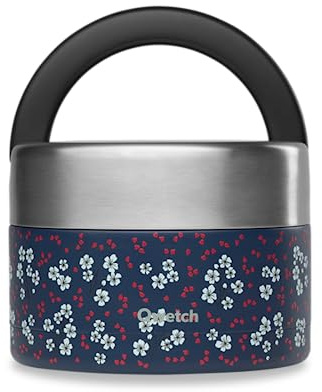 QWETCH - Fiambrera Isotérmica Inox con Asa - Acero Inoxidable 650ml Hanami Azul - Caja Almuerzo 5h Caliente y 7h Fría - Hermética, Sin BPA y Reutilizable - Lunch Box para Oficina, Picnic, Senderismo