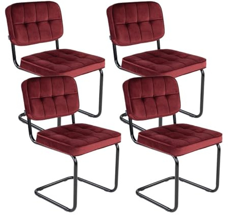 Kick Collection 4er Set Esszimmerstühl Ivy - Rot - Modern und Hochwertig - Samtstoff und Metall - Erhältlich in vielen Farben