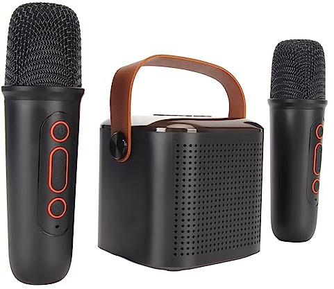 Portable RGB Speaker Microphones Set, 5200mAh Bluetooth 5.3 Rechargeable PA System, Mini Karaoke Machine with 2 Wireless Mic for Birthday Home Party (Black)